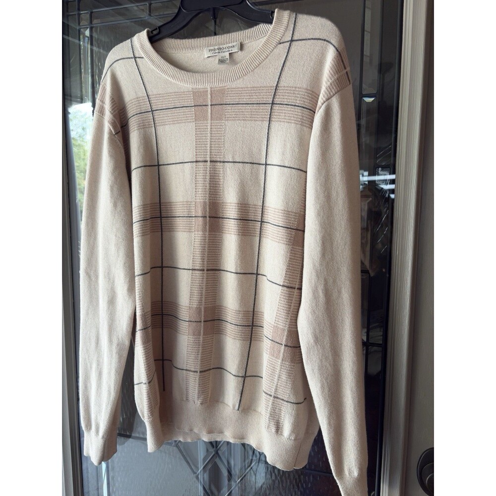 Pronto-Uomo Men's Beige‎ Cotton Cashmere Long Sleeve Sweater XL